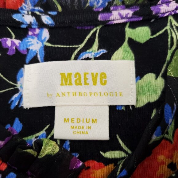 Maeve Anthropologie Womens Jacquin Peasant Floral Blouse Size M Black Boho NWT - Picture 4 of 9